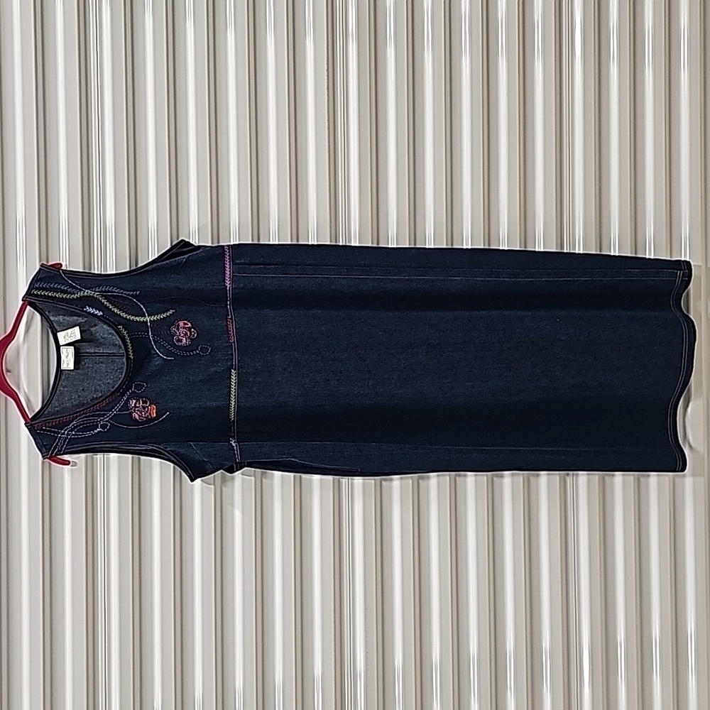 Napa Valley * Blue Denim Maxi Jumper Dress * Embroidered Flowers * Size XL * Y2K